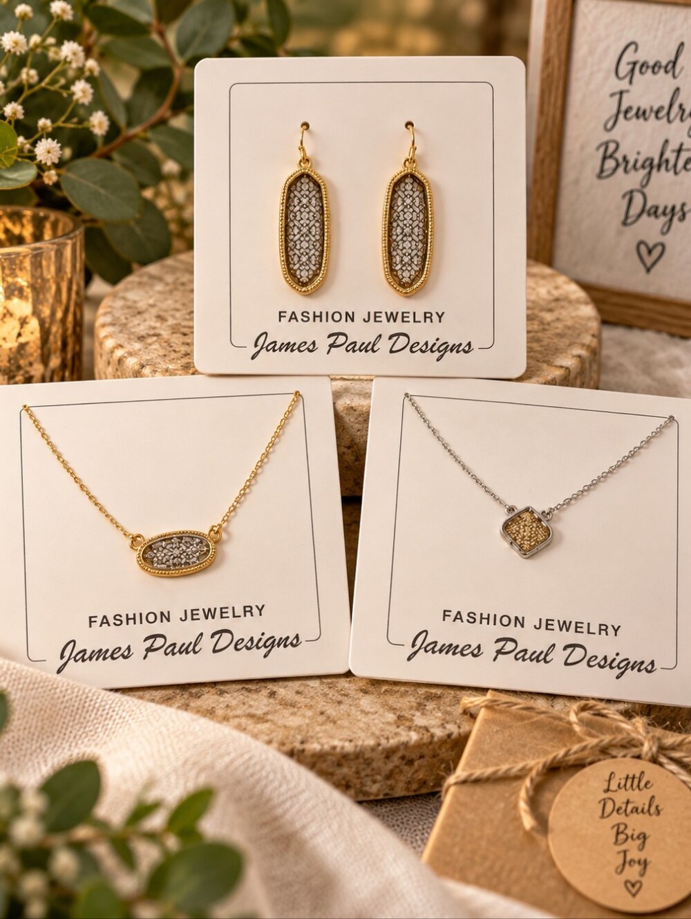 "Jewelry Bundle" Gold/Silver Necklaces & Gold Tone With Silver Earrings